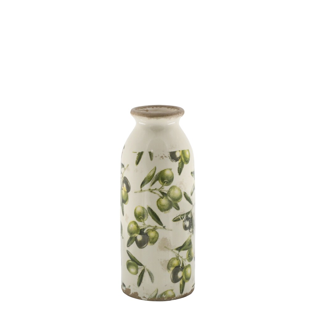 Chic Antique Deko Flasche Olive mit Olivenmuster online kaufen bei SKANDEKO