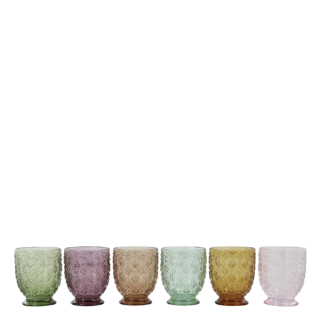 Chic Antique Farbige Trinkgläser Saint-Émilion mit Muster im 6er Set online kaufen bei SKANDEKO