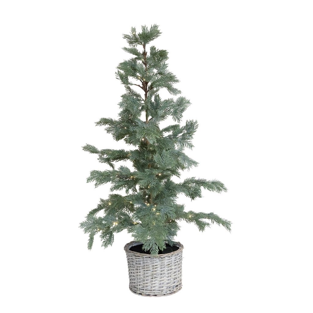 Chic Antique Künstlicher Tannenbaum Fleur im Weidenkorb mit LED-Beleuchtung online kaufen bei SKANDEKO