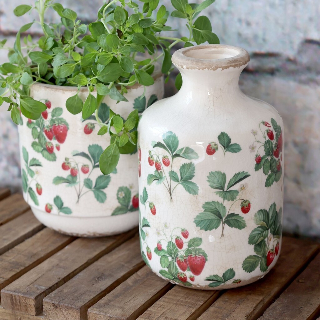 Dekoflasche Fraises Erdbeeren – Keramik im Landhausstil
