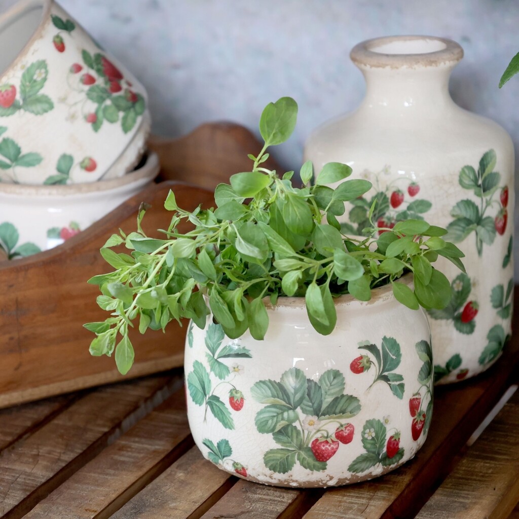 Chic Antique Übertopf Fraises – Keramik-Blumentopf mit Erdbeermuster