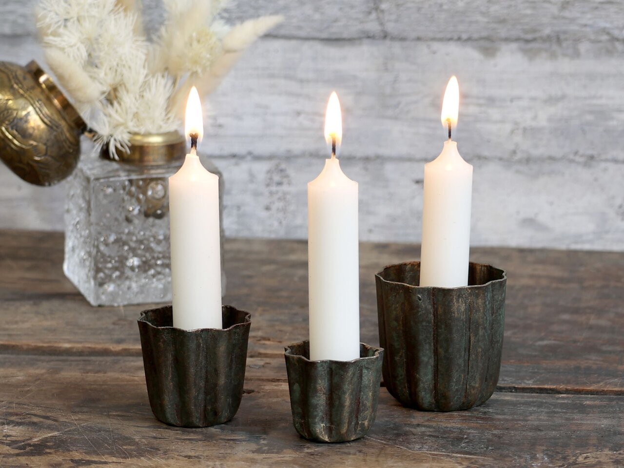 Chic Antique Kerzenhalter mit Rillen 3er-Set aus Eisen online kaufen bei SKANDEKO (Ansicht 2)