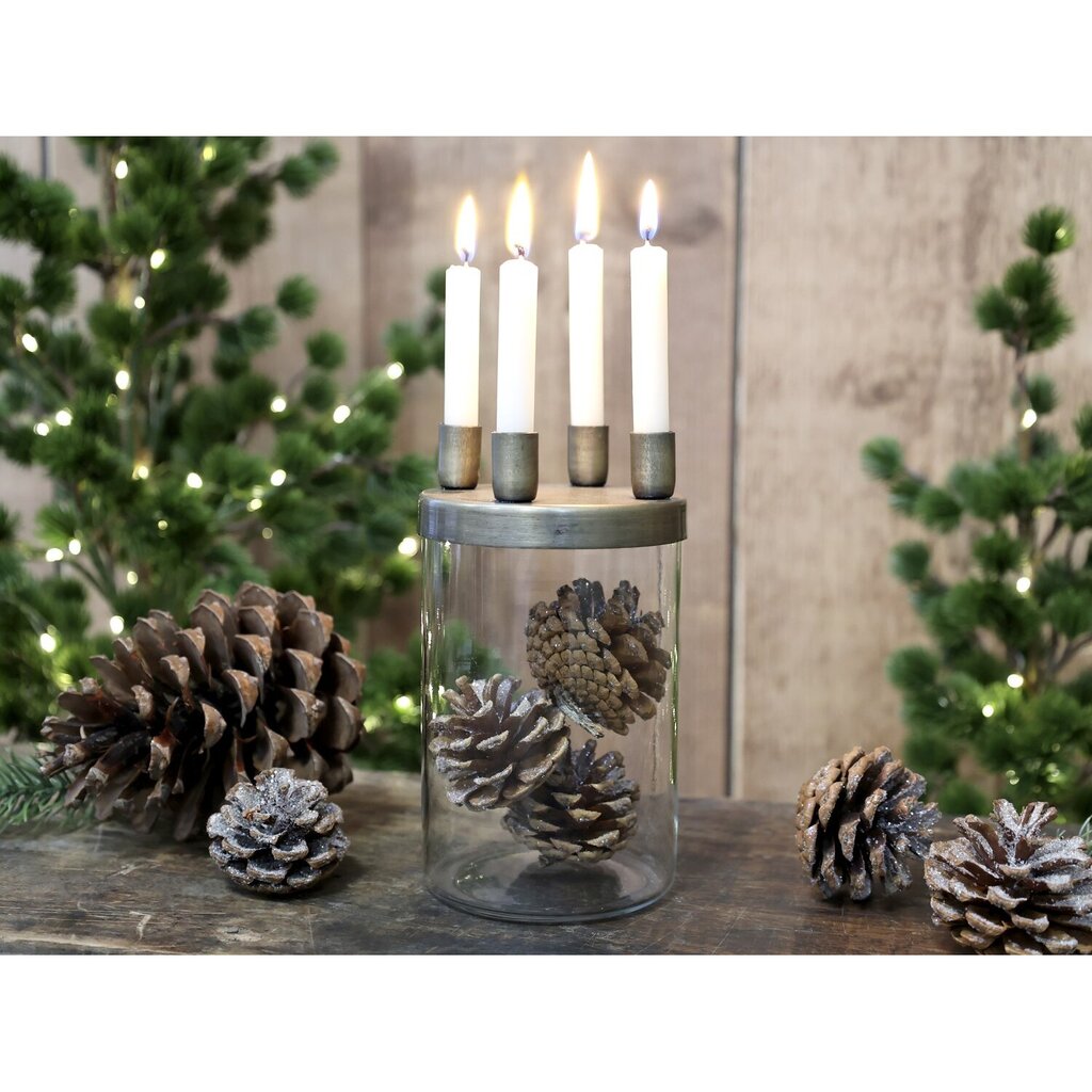 Chic Antique Kerzenständer mit Glas mit 4 Haltern, Messinglook online kaufen bei SKANDEKO (Ansicht 2)