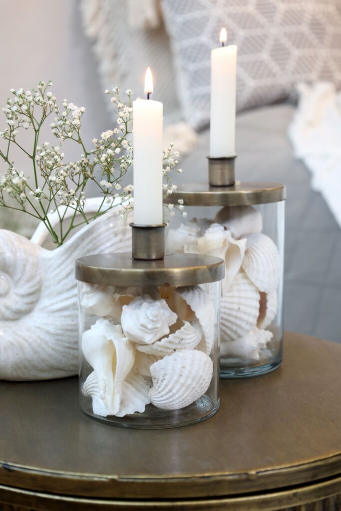 Kerzenständer mit Halter – Glas & Eisen Antik Messing für Stabkerzen