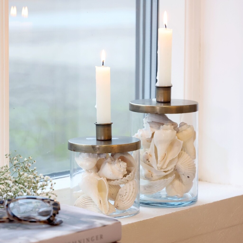Kerzenständer mit Halter – Glas & Eisen Antik Messing für Stabkerzen