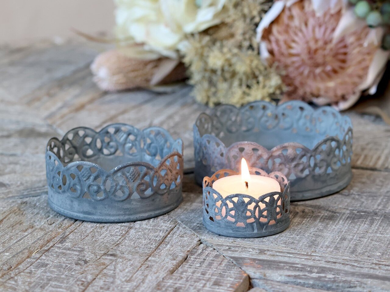 Chic Antique Kerzentablett mit Blumenkante 3er Set online kaufen bei SKANDEKO (Ansicht 2)