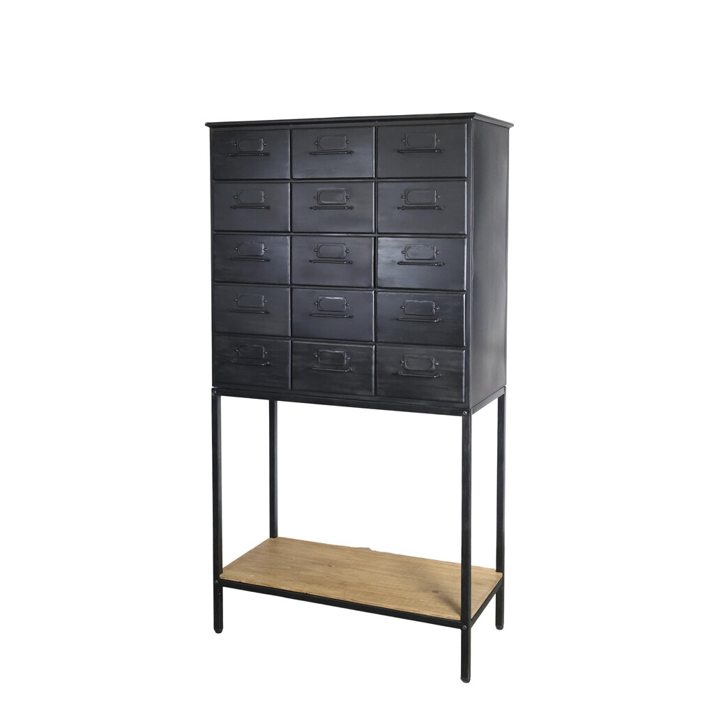 Chic Antique Metall Kommode mit Schubladen und Ablage Antik Schwarz &amp; Natur online kaufen bei SKANDEKO