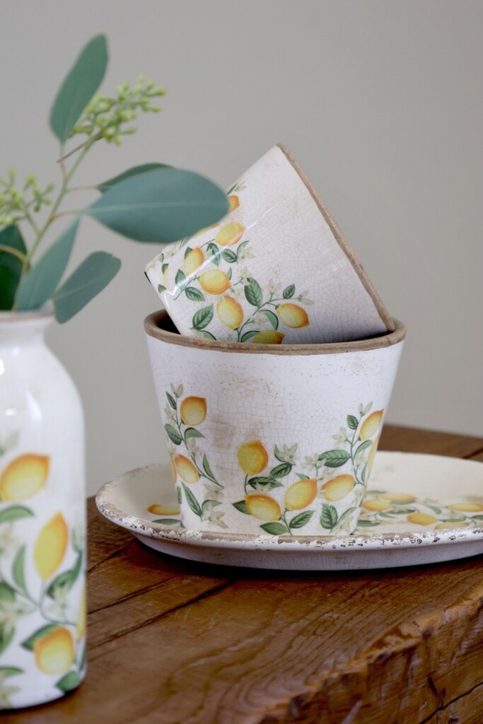 Übertopf Limone Blossom – Vintage Keramik mit Zitronenmotiv