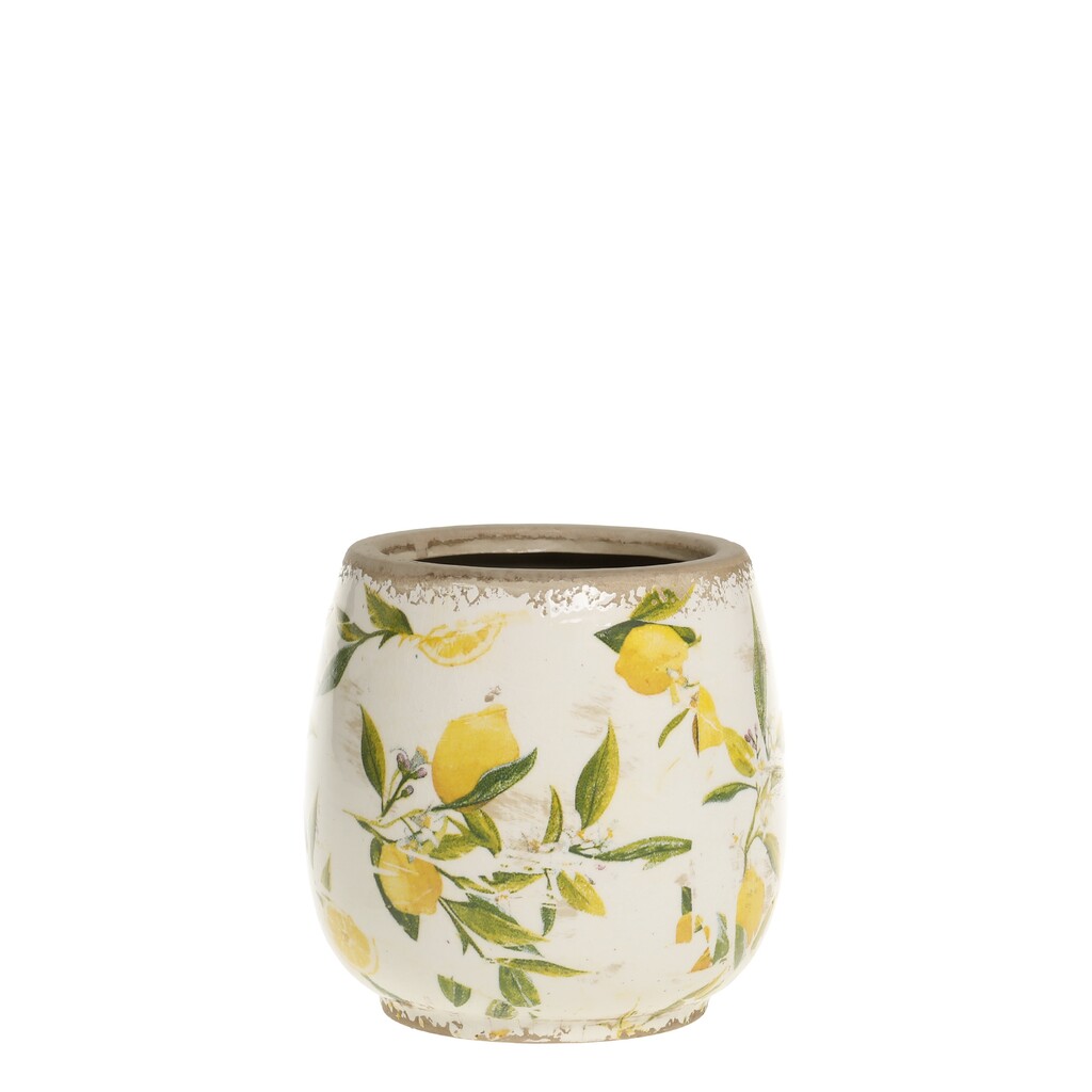 Limone Blumentopf, bauchig mit Zitronenmotiv