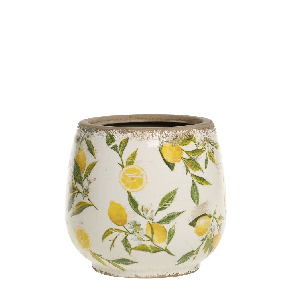 Chic Antique Limone Blumentopf, bauchig mit Zitronenmotiv online kaufen bei SKANDEKO