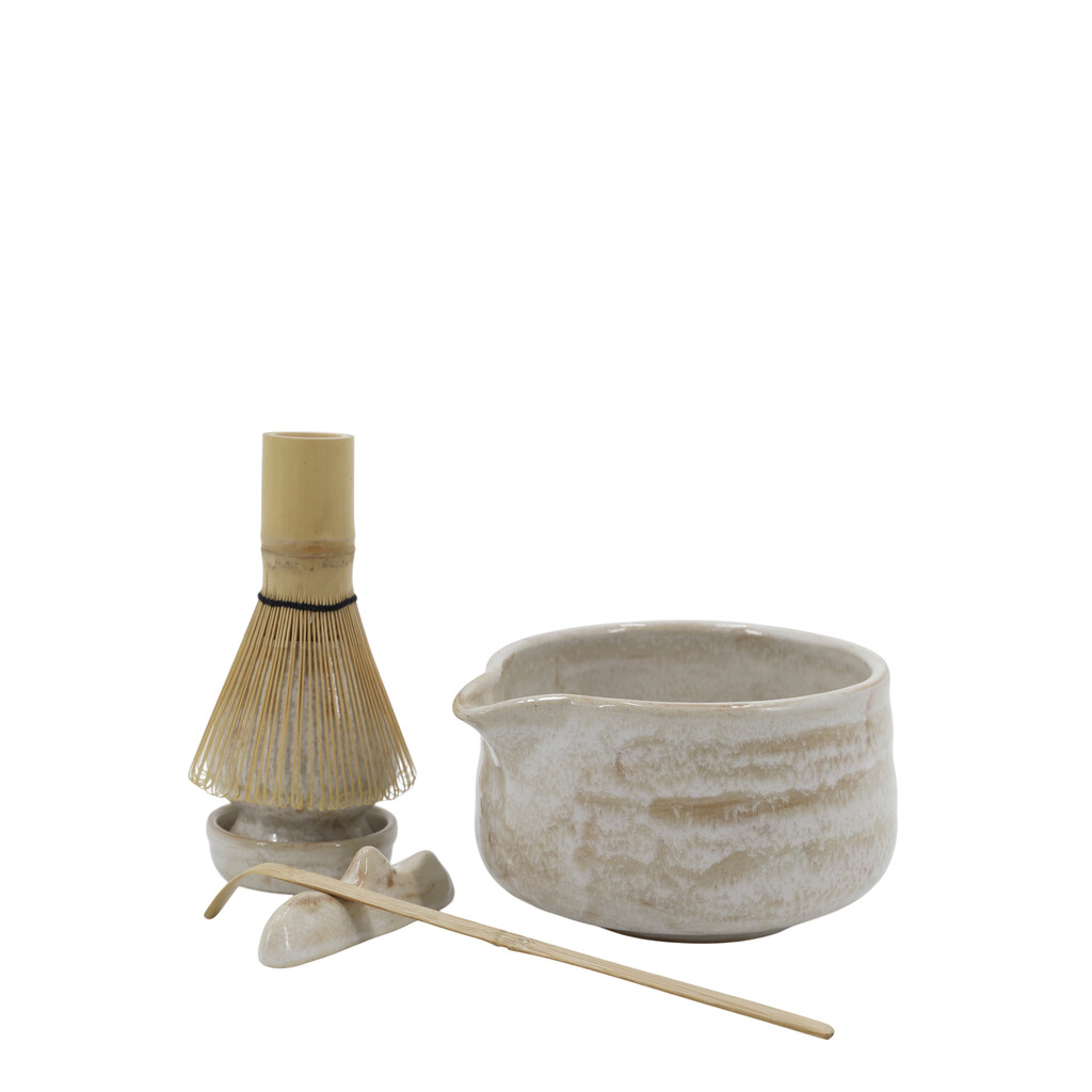 Matcha-Set aus Steingut und Bambus 6-teilig