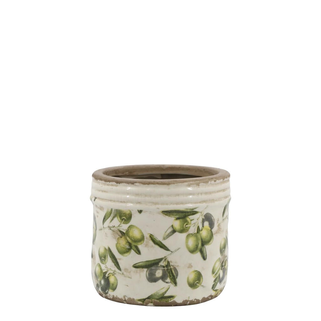 Chic Antique Olive Übertopf mit Rand, Olivenmuster online kaufen bei SKANDEKO