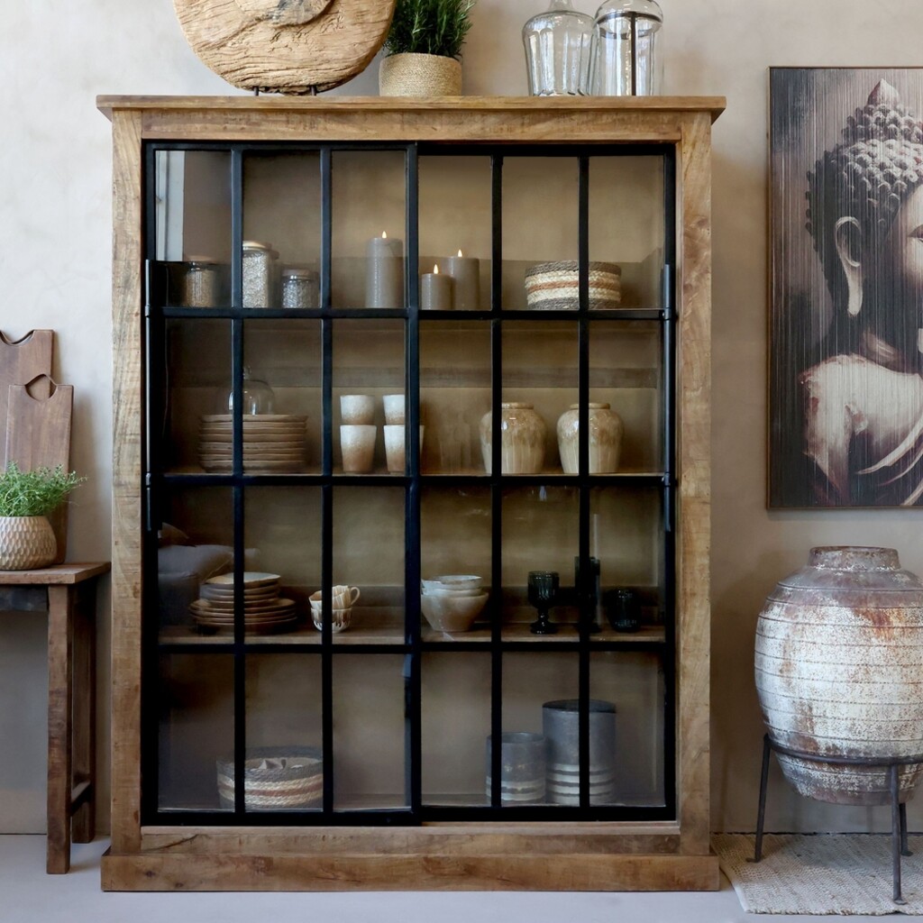 Vitrinenschrank Paris – Landhausstil mit Schiebetüren
