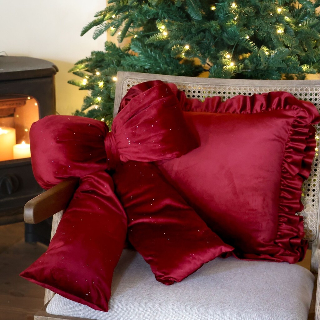 Weihnachtliche Velours-Schleife mit Glitzer