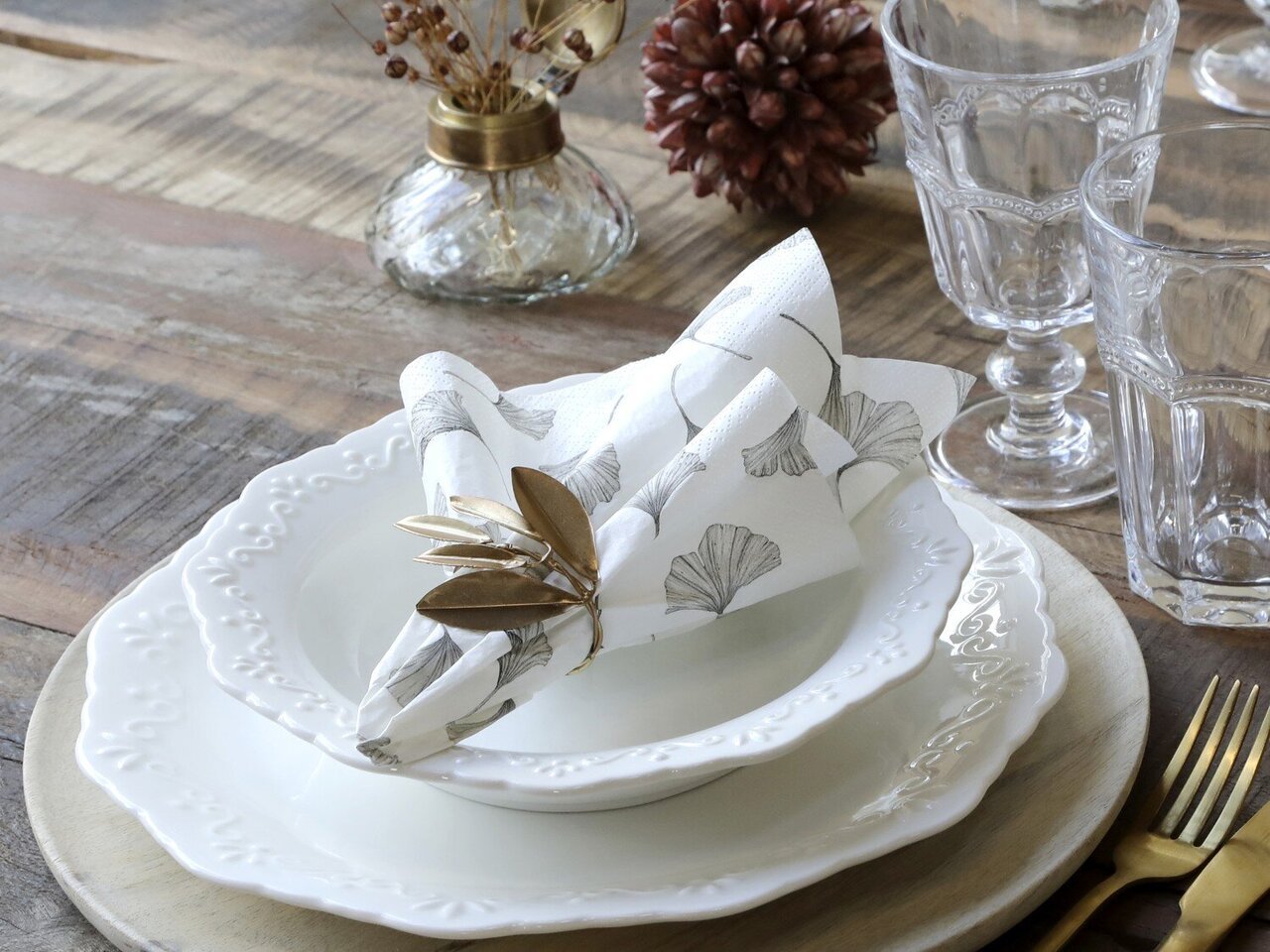 Chic Antique Serviette Gingko Blätter online kaufen bei SKANDEKO (Ansicht 2)