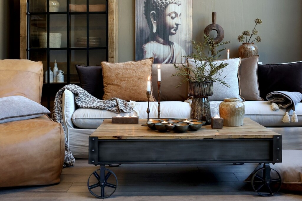 Chic Antique Sofatisch mit Schublade Ulmenholz Schwarz &amp; Natur online kaufen bei SKANDEKO (Ansicht 2)