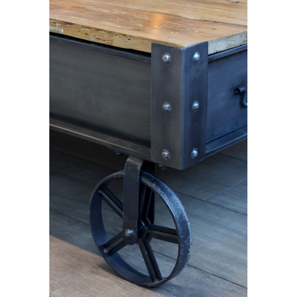 Sofatisch mit Schublade Ulmenholz Schwarz & Natur