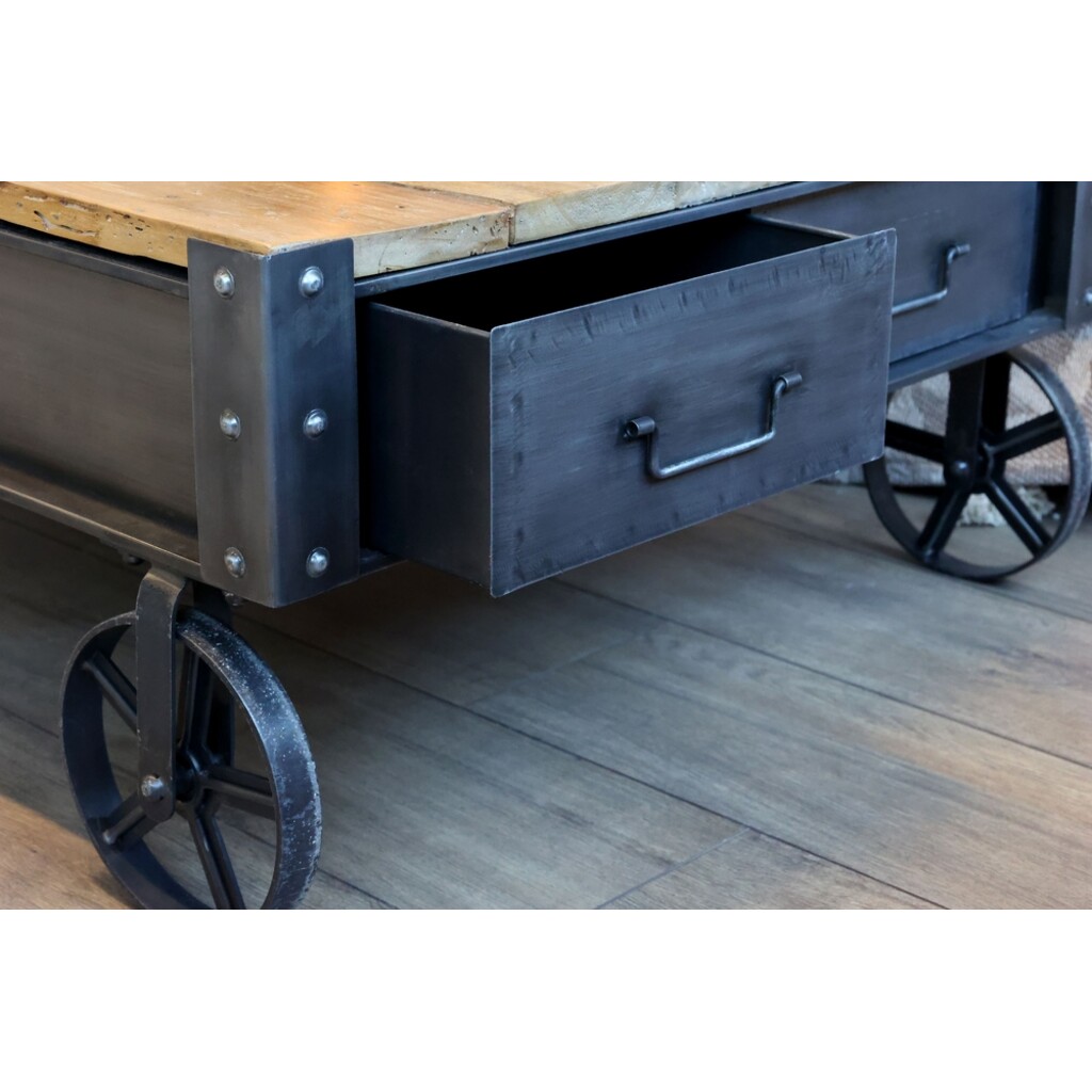 Sofatisch mit Schublade Ulmenholz Schwarz & Natur