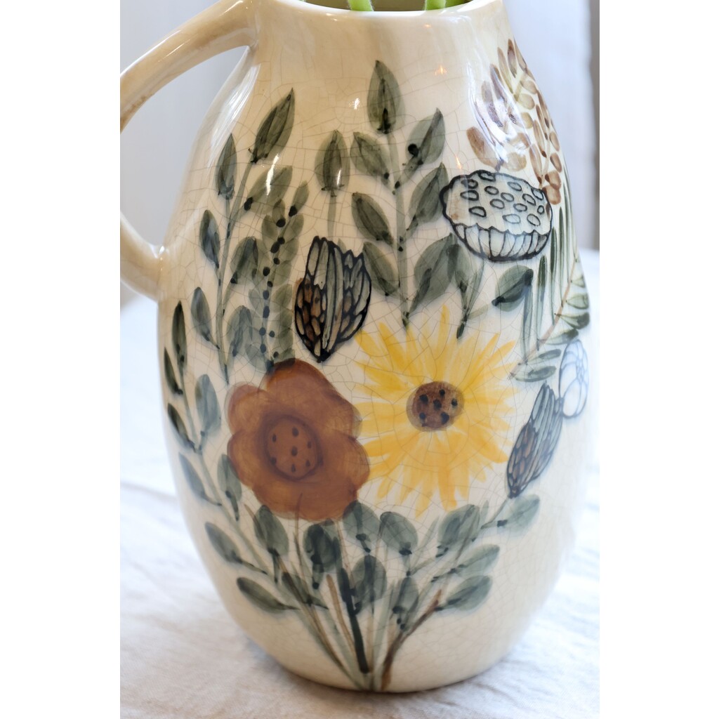 Steingut Kanne mit Blumenmotiv
