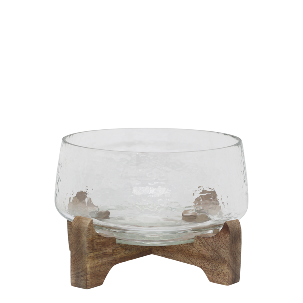 Chic Antique Glas Tablett mit Holzsockel