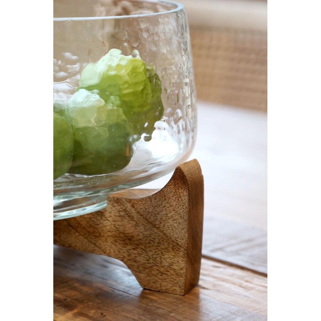 Chic Antique Glas Tablett mit Holzsockel