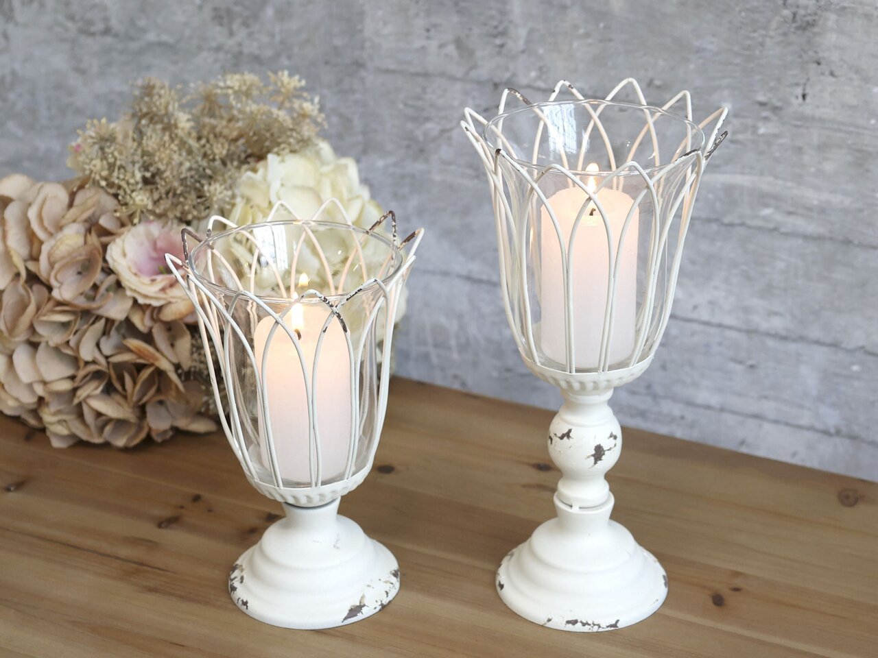 Chic Antique Teelichthalter auf Fuß mit Glas online kaufen bei SKANDEKO (Ansicht 2)
