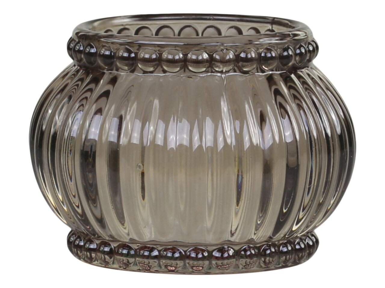 Chic Antique Teelichthalter mit Rillen & Perlenkante mokka online kaufen bei SKANDEKO