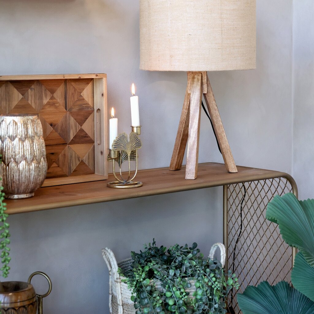 Chic Antique Tischlampe mit Holzfuss und Leinenschirm online kaufen bei SKANDEKO (Ansicht 2)