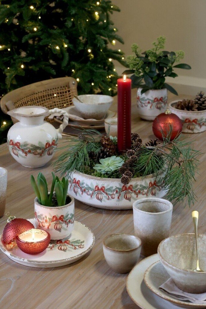 Chic Antique Übertopf mit Weihnachtskugel und Schleife aus Steingut online kaufen bei SKANDEKO (Ansicht 2)