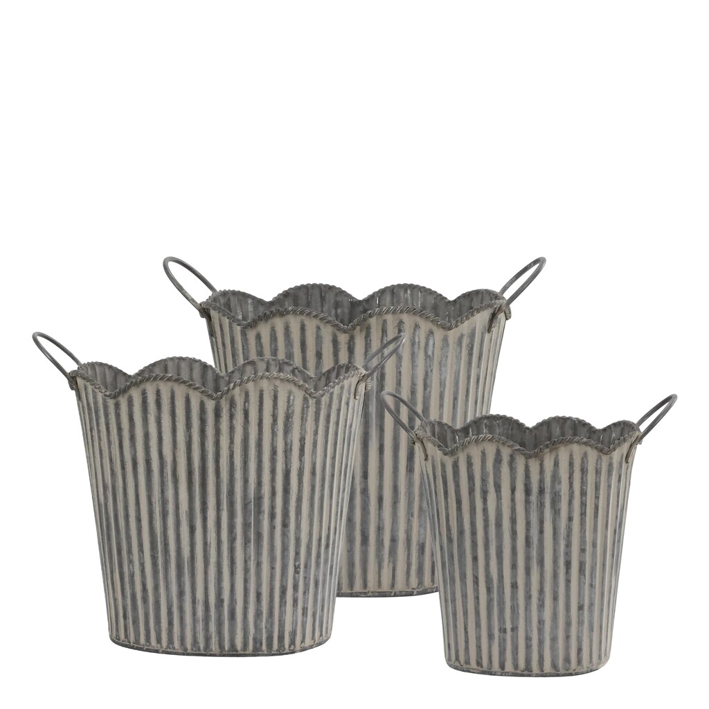 Chic Antique Übertopf-Set mit Rillen & Griffen - 3er Set online kaufen bei SKANDEKO