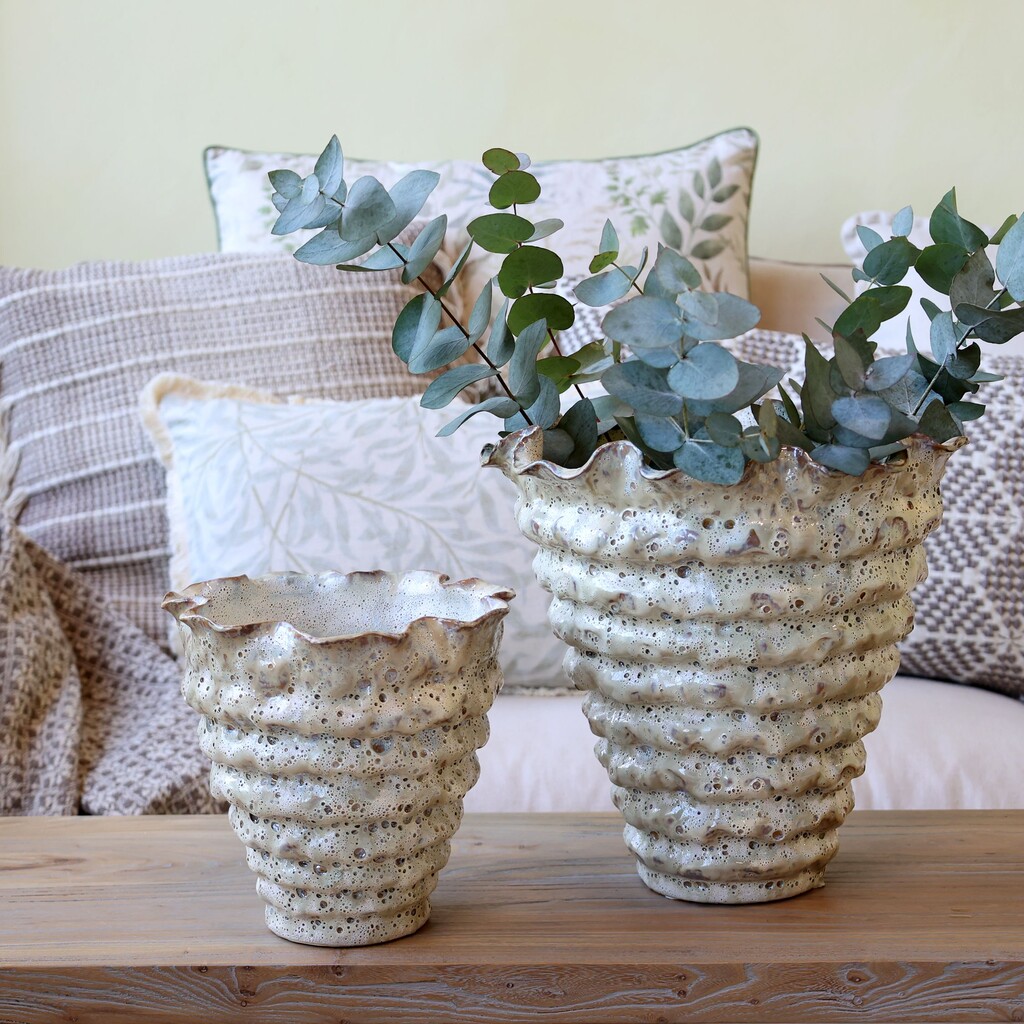 Chic Antique Vase mit Rillen aus Steingut online kaufen bei SKANDEKO (Ansicht 2)