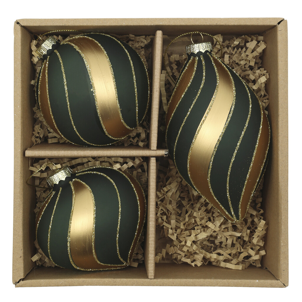 Chic Antique Weihnachtskugeln Olivgrün im 3er-Set