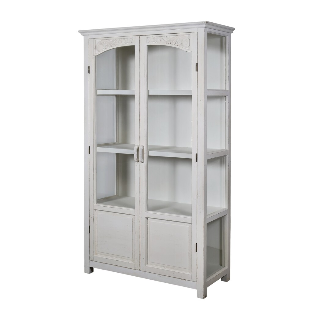 Chic Antique Weißer Vitrinenschrank mit Glastüren und Regalböden online kaufen bei SKANDEKO