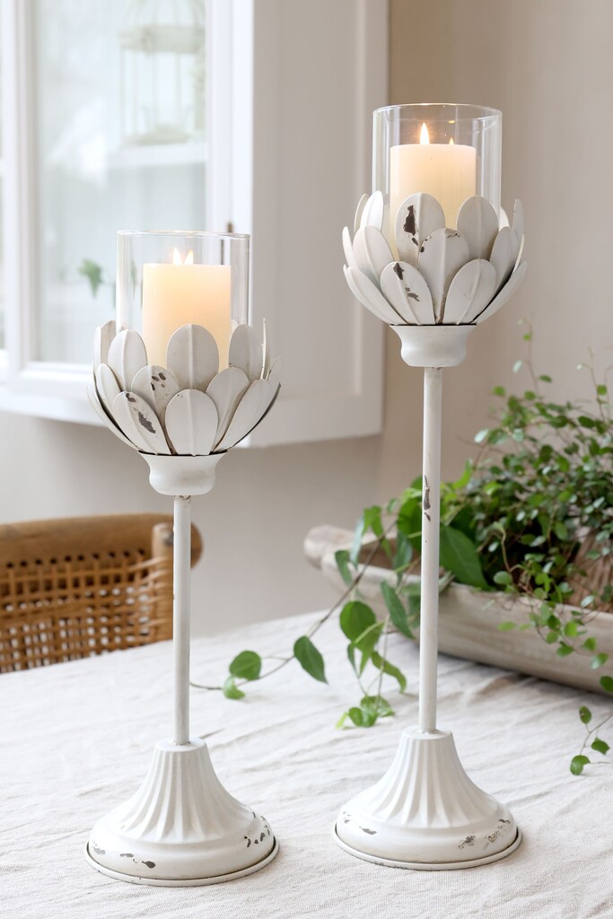 Chic Antique Weißes Vintage Windlicht auf Fuß online kaufen bei SKANDEKO (Ansicht 2)