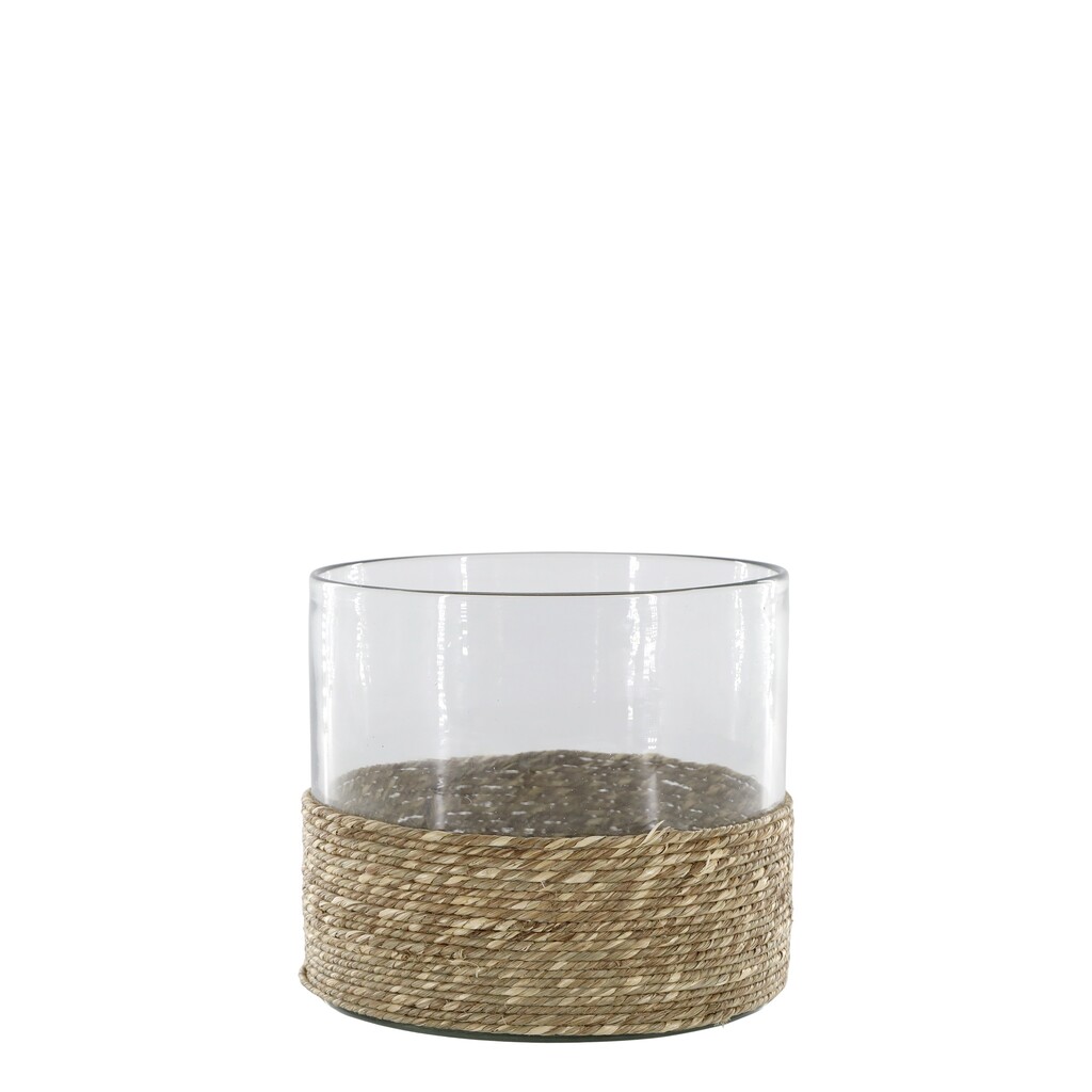 Windlicht mit geflochtenem Boden, Glas