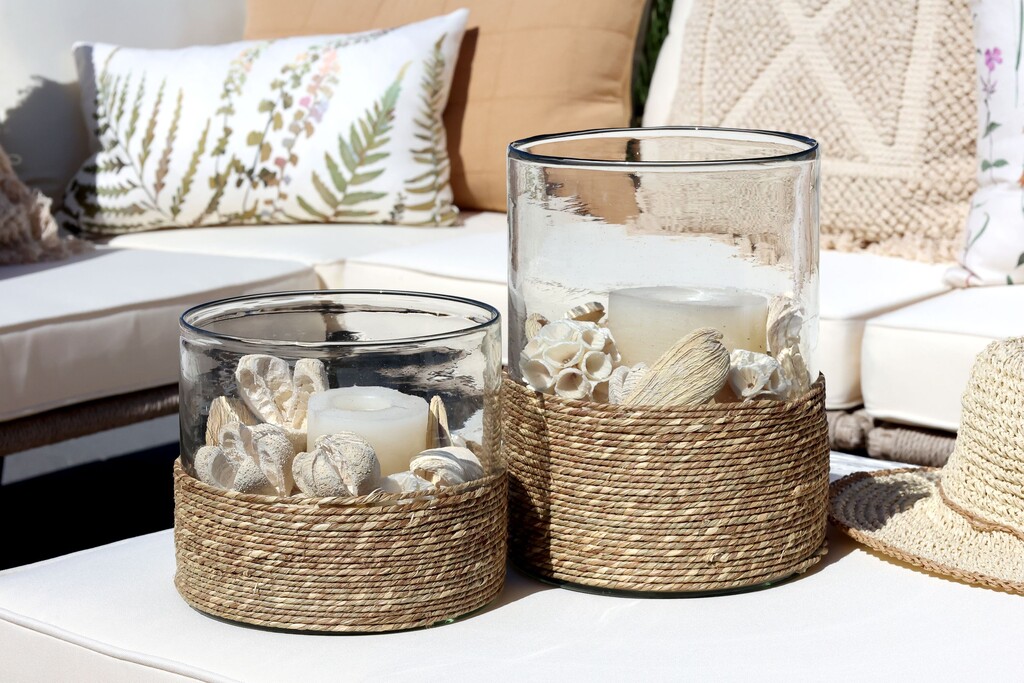 Chic Antique Windlicht mit geflochtenem Boden, Glas online kaufen bei SKANDEKO (Ansicht 2)