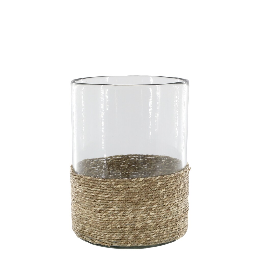 Chic Antique Windlicht mit geflochtenem Boden, Glas online kaufen bei SKANDEKO