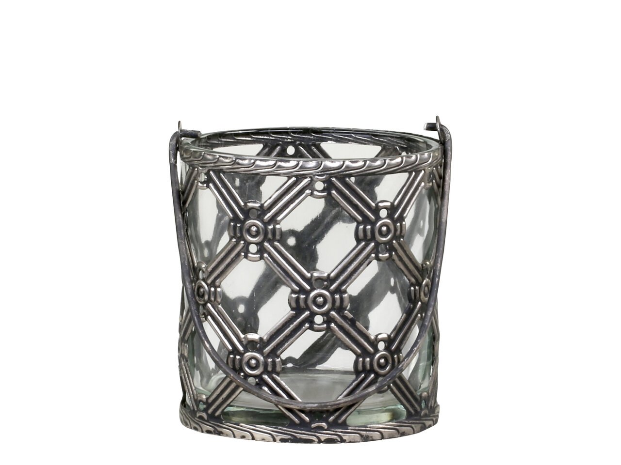 Chic Antique Windlicht mit Henkel und Karomuster online kaufen bei SKANDEKO