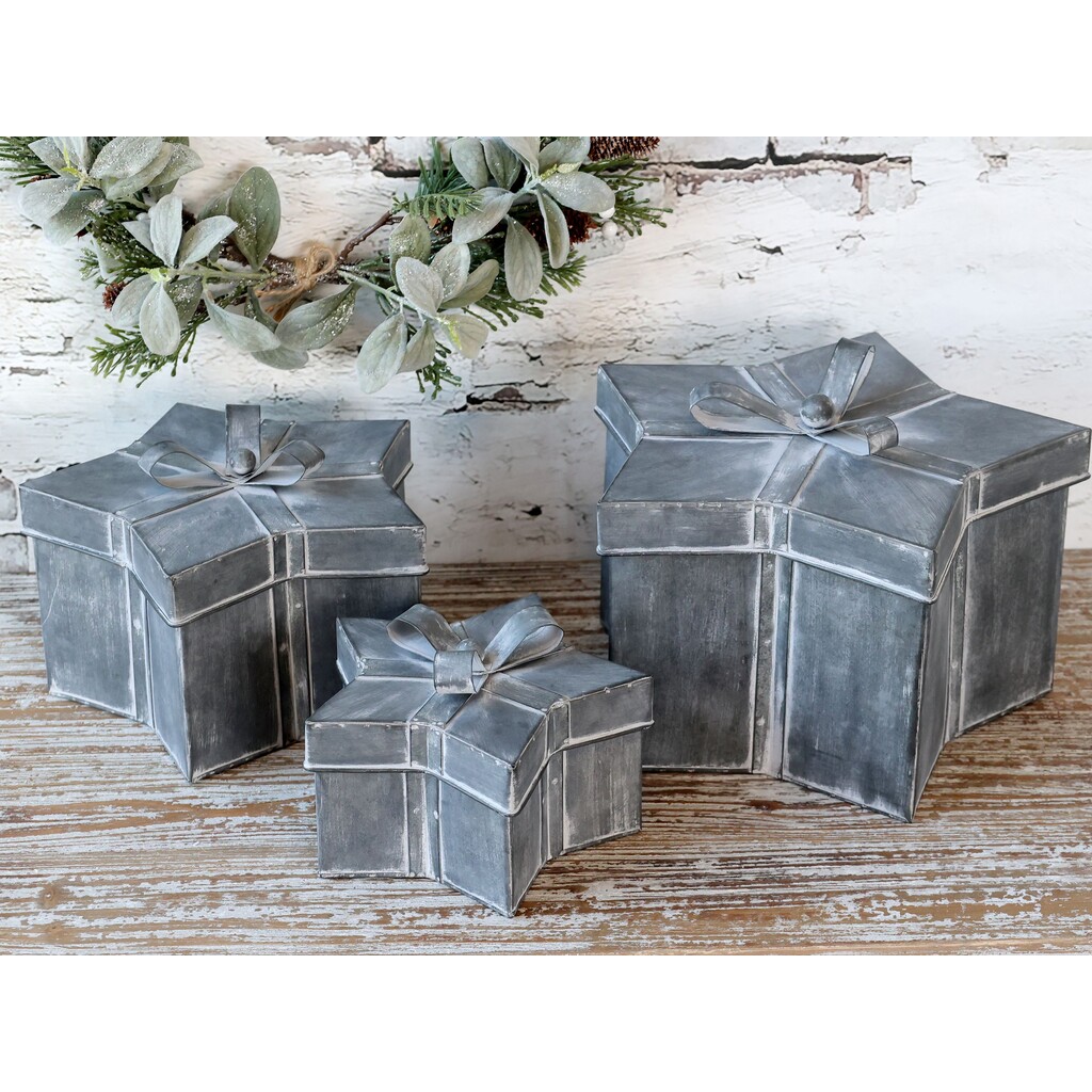 Winterliches Geschenkbox 3er-Set mit Schleife