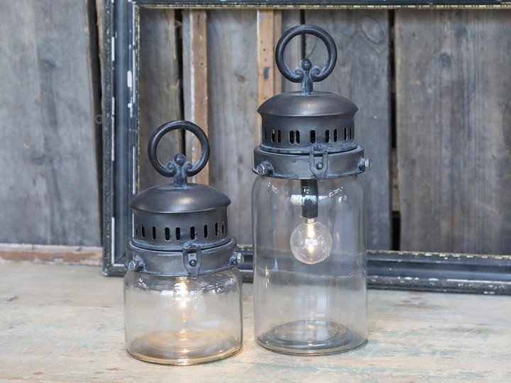Chic Antique Französische Stalllaterne inkl. Birne und Timer online kaufen bei SKANDEKO (Ansicht 2)