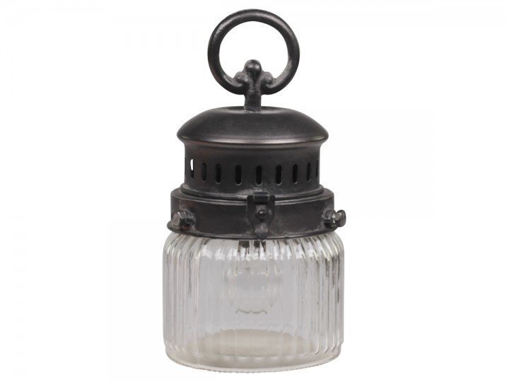Chic Antique Französische Stalllaterne inkl. Glühbirne und Timer mit gerilltem Glas