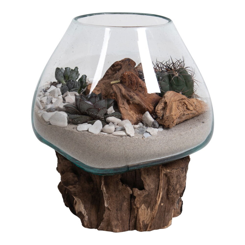 House Nordic San Marino Waterdrop Glas Schale auf kleinem Teakholz Ständer online kaufen bei SKANDEKO
