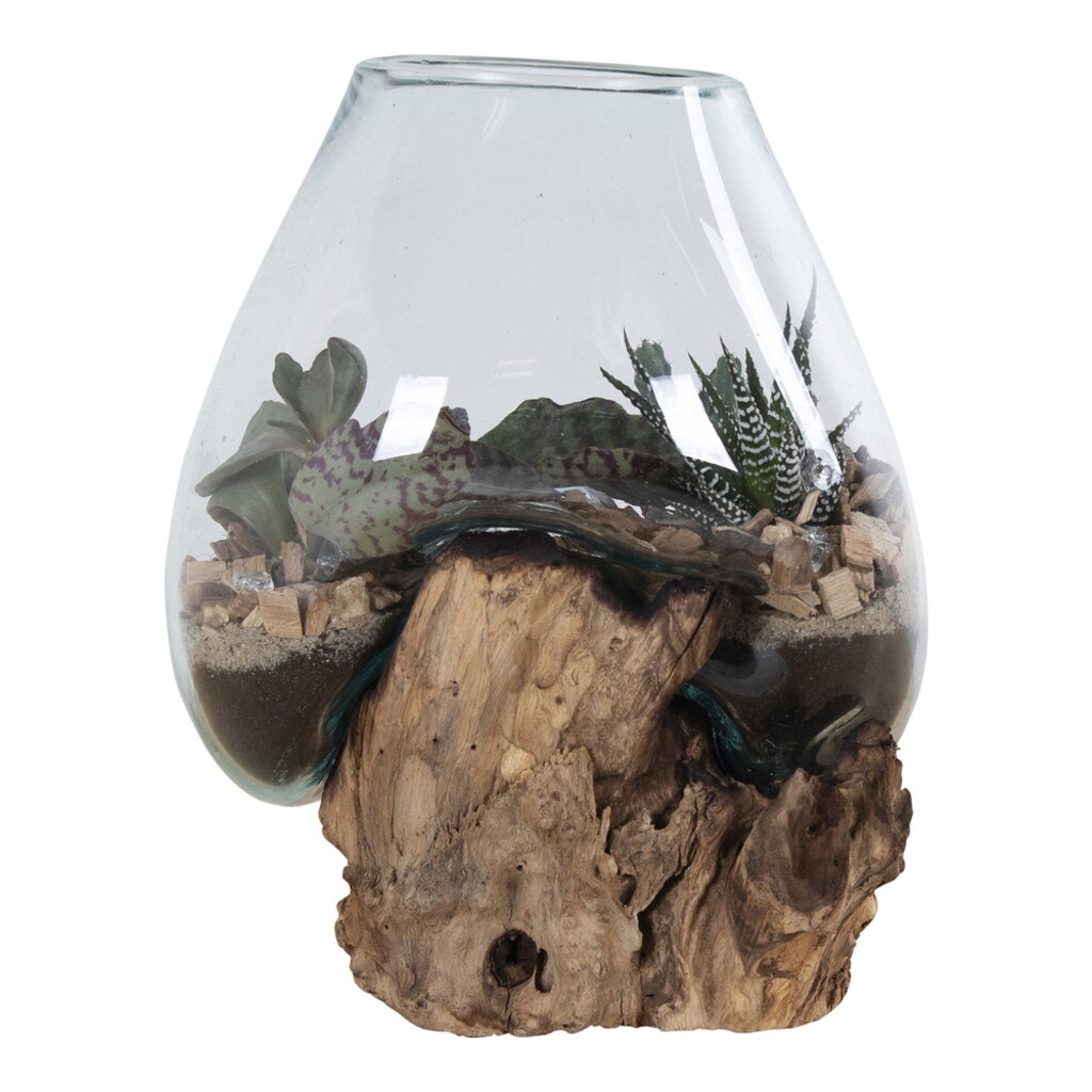 House Nordic San Marino Waterdrop Glas Schale auf kleinem Teakholz Ständer online kaufen bei SKANDEKO (Ansicht 2)