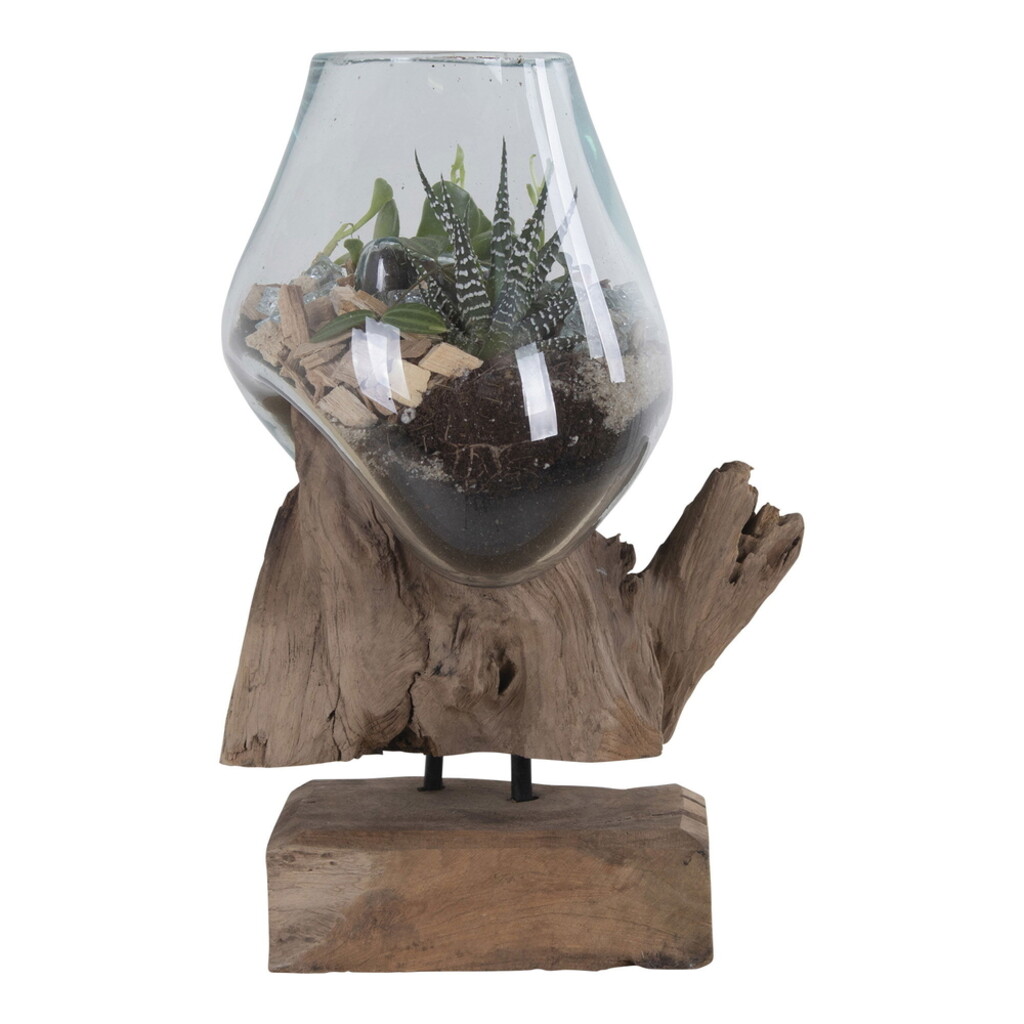 House Nordic San Marino Waterdrop Glasschale auf Teakholz Ständer online kaufen bei SKANDEKO