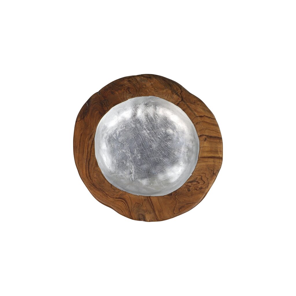 Obstschale Teakholz mit Aluminiumschale silber
