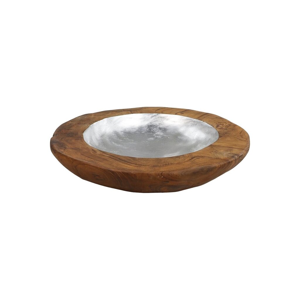 Obstschale Teakholz mit Aluminiumschale silber