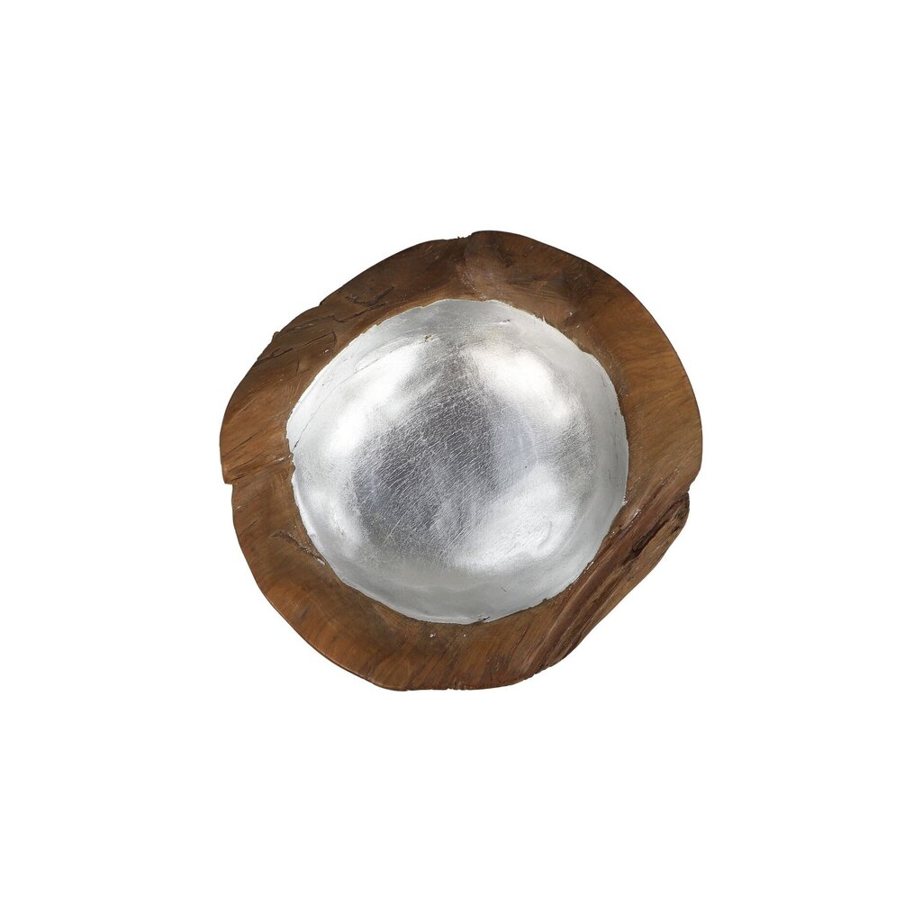 Obstschale Teakholz mit Aluminiumschale silber
