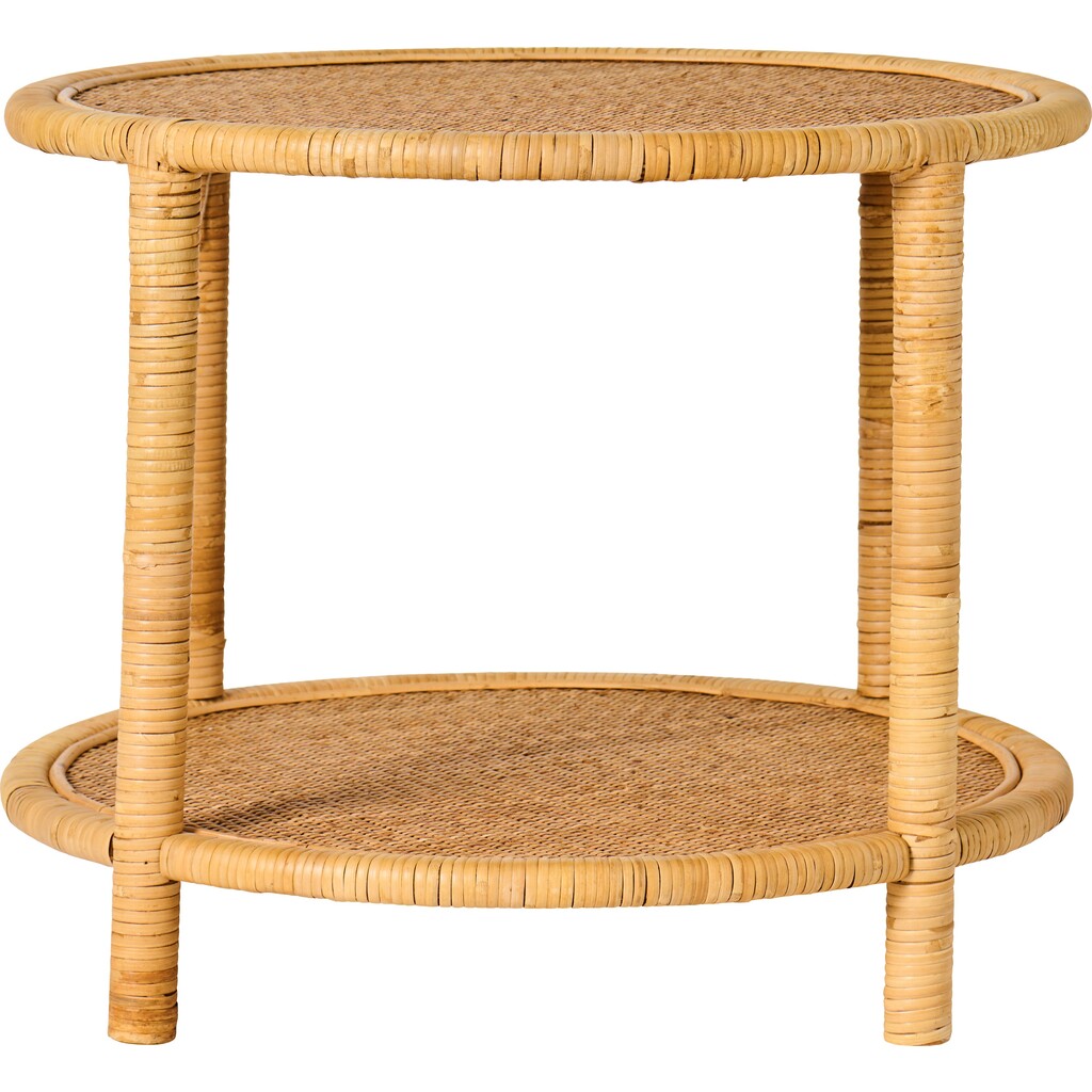 Beistelltisch mit geflochtenen Tischplatten aus Rattan