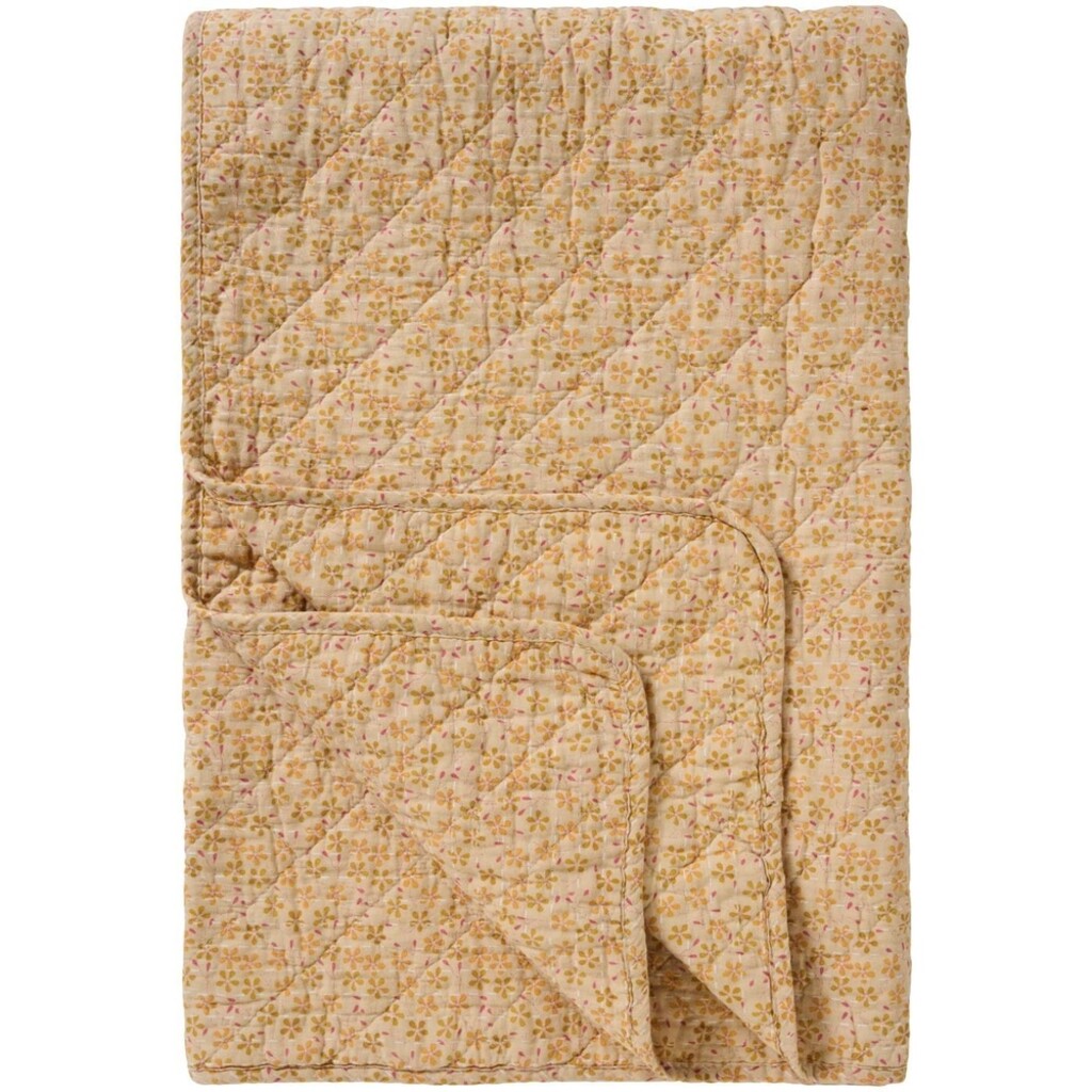 IB Laursen Quilt Blütenzauber – Beige mit gelben, grünen & himbeerfarbigen Blumen online kaufen bei SKANDEKO