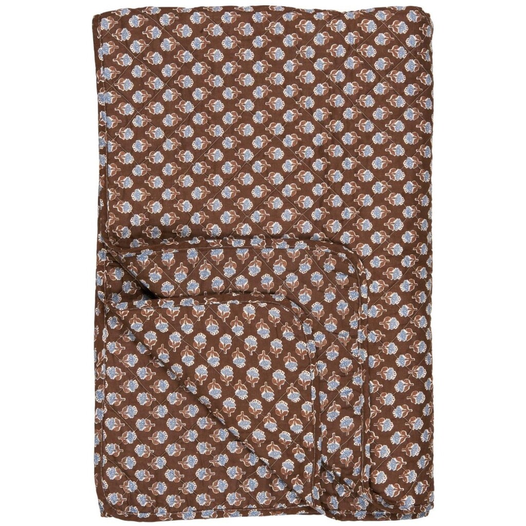 IB Laursen Quilt dunkelbraun-blau mit Blumenmuster online kaufen bei SKANDEKO